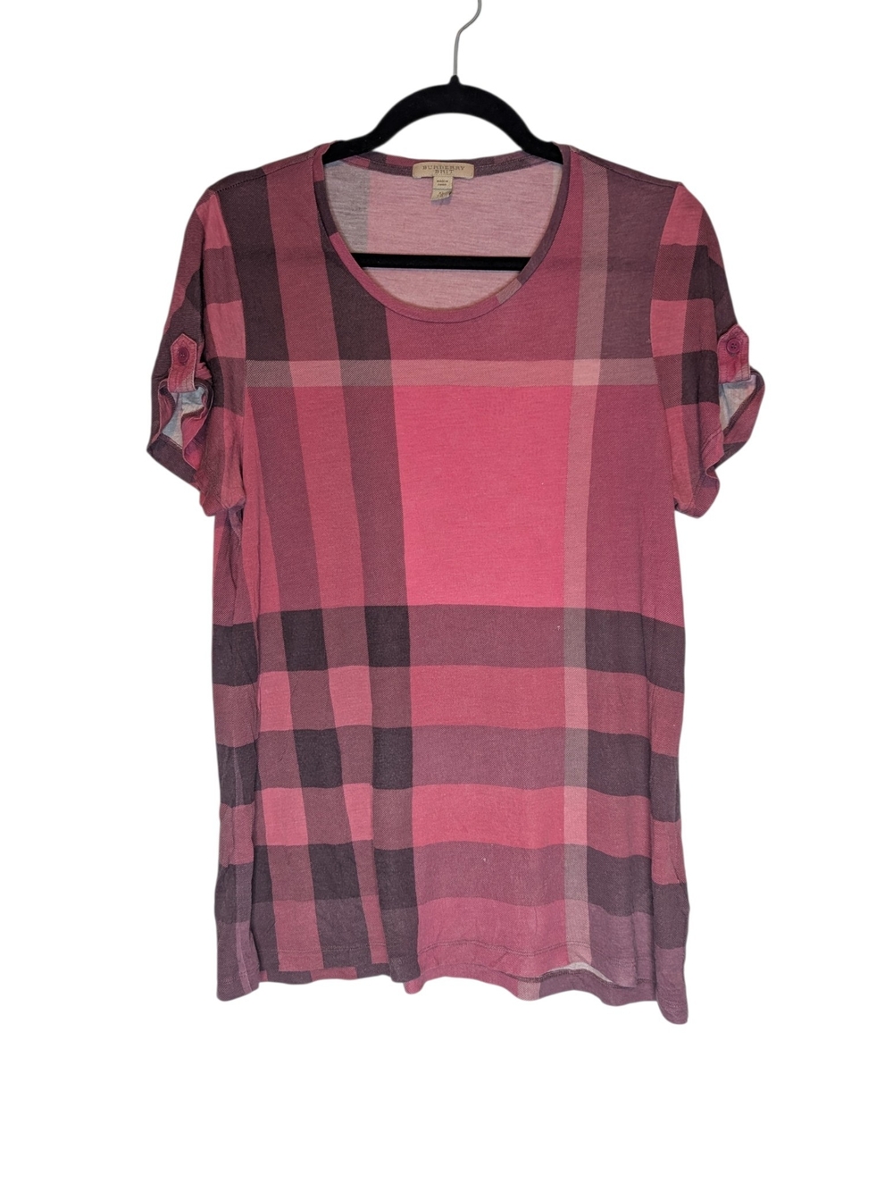 Burberry Brit XL Pink Burgundy Plaid Lightweight Tissue Tee Top